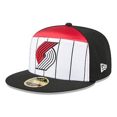 Men's New Era White/Black Portland Trail Blazers 2025 NBA Tip Off Split Panel 59FIFTY Fitted Hat