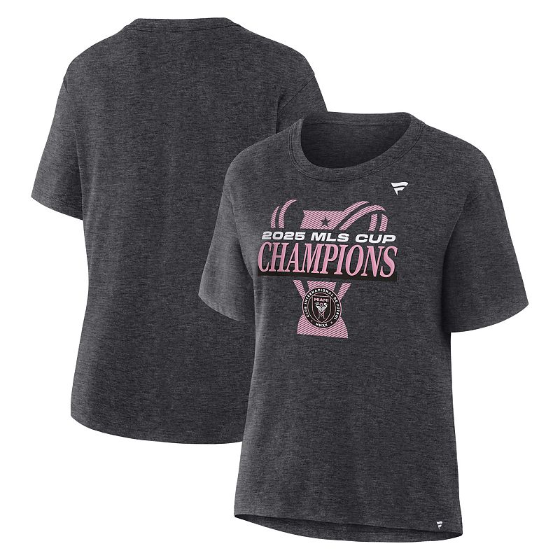 Women's Fanatics Heather Charcoal Inter Miami CF 2025 MLS Cup Champions Locker Room T-shirt,