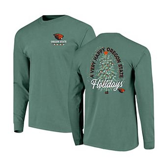 Men's Green Oregon State Beavers Comfort Colors Merry Christmas Tree Long Sleeve T-Shirt