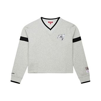 Women's Mitchell & Ness Gray Tampa Bay Buccaneers Cropped V-Neck Sweatshirt