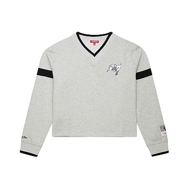 Women's Mitchell & Ness Gray Tampa Bay Buccaneers Cropped V-Neck Sweatshirt