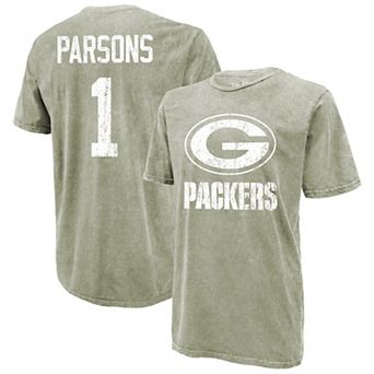Men's Majestic Threads Micah Parsons Moss Green Green Bay Packers Mineral Wash Name & Number T-Shirt