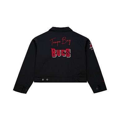 Women's Mitchell & Ness Black Tampa Bay Buccaneers EST. 1976 Mechanic Cropped Full-Zip Jacket