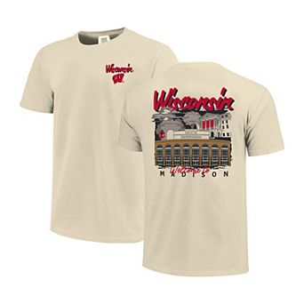 Men's Image One Natural Wisconsin Badgers Comfort Colors Hand-Drawn Campus Stack T-Shirt