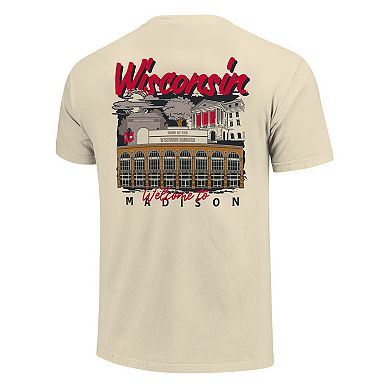 Men's Image One Natural Wisconsin Badgers Comfort Colors Hand-Drawn Campus Stack T-Shirt
