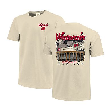 Men's Image One Natural Wisconsin Badgers Comfort Colors Hand-Drawn Campus Stack T-Shirt