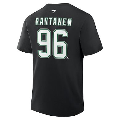 Men's Fanatics Mikko Rantanen Black Dallas Stars Authentic Stack Name & Number T-Shirt
