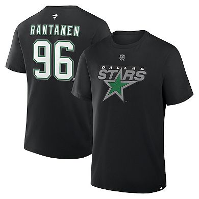 Men's Fanatics Mikko Rantanen Black Dallas Stars Authentic Stack Name & Number T-Shirt