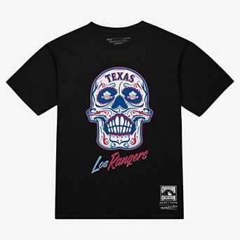Women's Mitchell & Ness Black Texas Rangers Sugar Skull Boxy T-Shirt