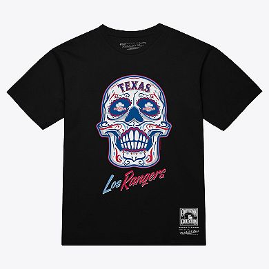 Women's Mitchell & Ness Black Texas Rangers Sugar Skull Boxy T-Shirt