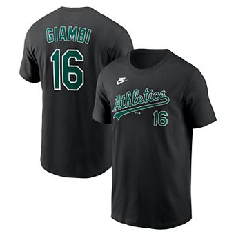 Men's Nike Jason Giambi Black Athletics Cooperstown Collection Name & Number T-Shirt