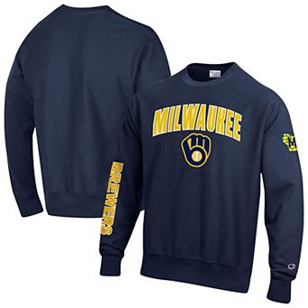 Men's Champion Navy Milwaukee Brewers Reverse Weave Chenille Sweatshirt
