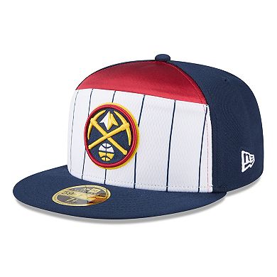Men's New Era White/Navy Denver Nuggets 2025 NBA Tip Off Split Panel 59FIFTY Fitted Hat