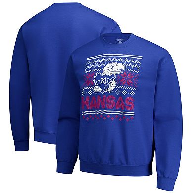 Men's Royal Kansas Jayhawks Holiday Fleece Sweatshirt