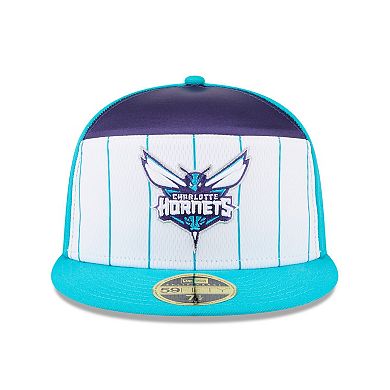 Men's New Era White/Teal Charlotte Hornets 2025 NBA Tip Off Split Panel 59FIFTY Fitted Hat