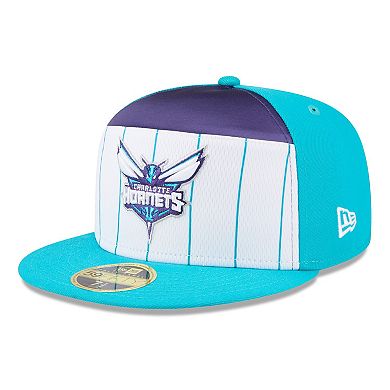 Men's New Era White/Teal Charlotte Hornets 2025 NBA Tip Off Split Panel 59FIFTY Fitted Hat