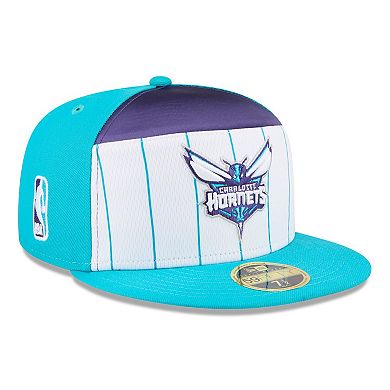 Men's New Era White/Teal Charlotte Hornets 2025 NBA Tip Off Split Panel 59FIFTY Fitted Hat