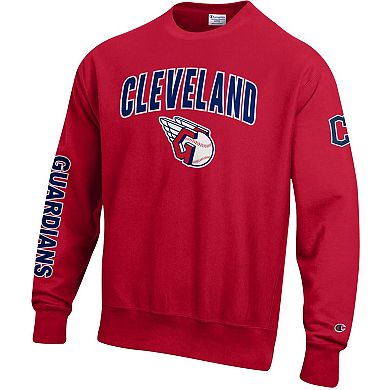 Men's Champion Scarlet Cleveland Guardians Reverse Weave Chenille Sweatshirt