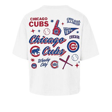 Women's '47 White Chicago Cubs Collage Script Reed City T-Shirt
