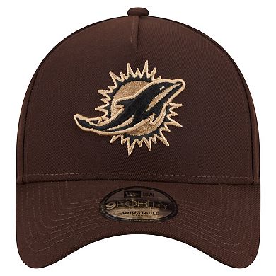 Men's New Era Dark Brown Miami Dolphins Burnt Wood A-Frame 9FORTY Adjustable Hat