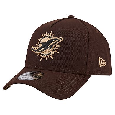 Men's New Era Dark Brown Miami Dolphins Burnt Wood A-Frame 9FORTY Adjustable Hat