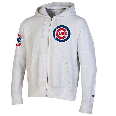Men's Champion Gray Chicago Cubs Reverse Weave Chenille Full-Zip Hoodie