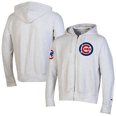 Men's Champion Gray Chicago Cubs Reverse Weave Chenille Full-Zip Hoodie