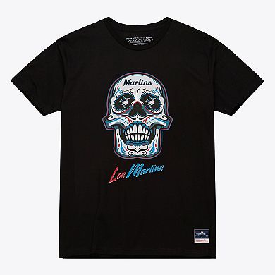 Women's Mitchell & Ness Black Miami Marlins Sugar Skull Boxy T-Shirt