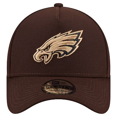 Men's New Era Dark Brown Philadelphia Eagles Burnt Wood A-Frame 9FORTY Adjustable Hat