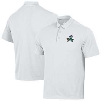 Men's Under Armour White Notre Dame Fighting Irish Basketball Leprechaun T2G Pique Polo