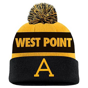 Men's Nike Gold Army Black Knights West Point Classic Collection Peak Stripe Cuffed Knit Hat with Pom