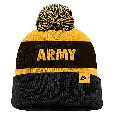 Men's Nike Gold Army Black Knights West Point Classic Collection Peak Stripe Cuffed Knit Hat with Pom