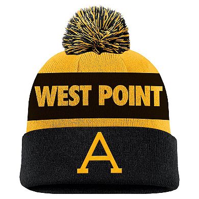 Men's Nike Gold Army Black Knights West Point Classic Collection Peak Stripe Cuffed Knit Hat with Pom