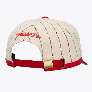 Unisex Mitchell & Ness Cream Cincinnati Reds Vintage Ground Melton Wool Pinstripe Adjustable Hat
