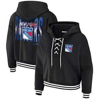Women's WEAR by Erin Andrews Black New York Rangers Cropped Lace-Up Hoodie