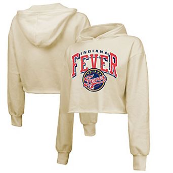 Women's Majestic Threads Cream Indiana Fever Circus Shot Drop Shoulder Tri-Blend Cropped Pullover Hoodie