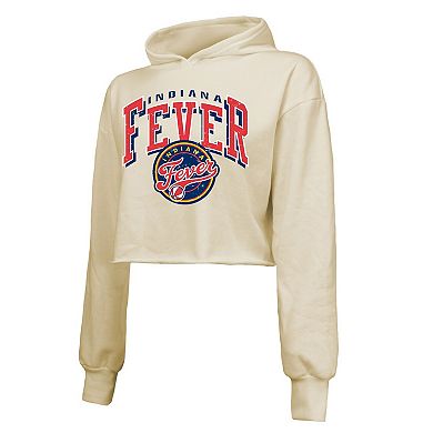 Women's Majestic Threads Cream Indiana Fever Circus Shot Drop Shoulder Tri-Blend Cropped Pullover Hoodie