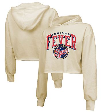Women's Majestic Threads Cream Indiana Fever Circus Shot Drop Shoulder Tri-Blend Cropped Pullover Hoodie