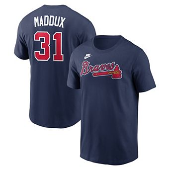 Men's Nike Greg Maddux Navy Atlanta Braves Cooperstown Collection Name & Number T-Shirt