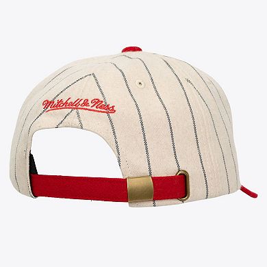 Unisex Mitchell & Ness Cream Boston Red Sox Vintage Ground Melton Wool Pinstripe Adjustable Hat