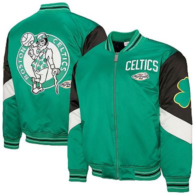 Men's Mitchell & Ness Green Boston Celtics Throw It Back Heavyweight Full-Zip Satin Jacket