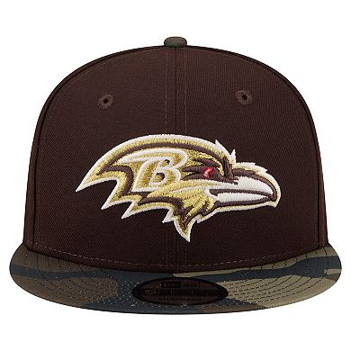 Men's New Era Dark Brown Baltimore Ravens Burnt Wood Camo 9FIFTY Snapback Hat