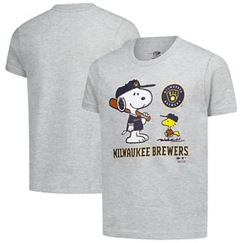 Youth Heather Gray Milwaukee Brewers Peanuts Snoopy T-Shirt