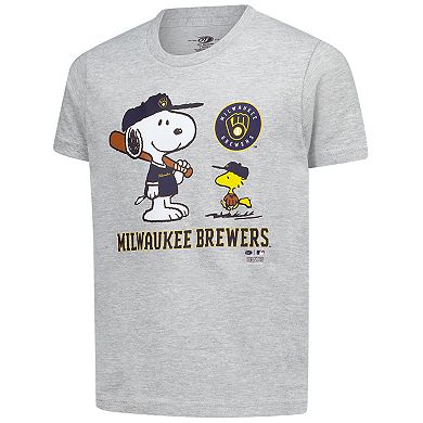Youth Heather Gray Milwaukee Brewers Peanuts Snoopy T-Shirt