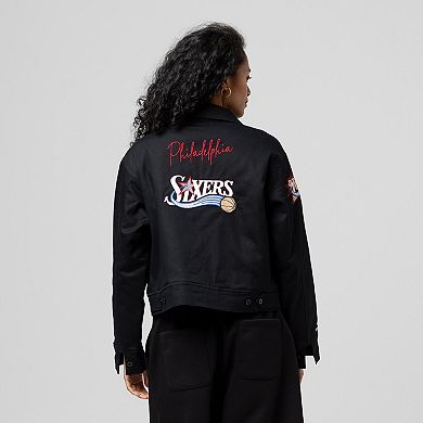 Women's Mitchell & Ness Black Philadelphia 76ers Full-Zip Mechanic Jacket