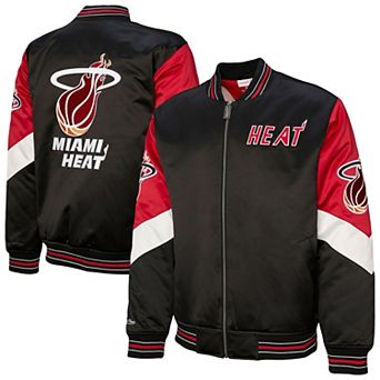 Men's Mitchell & Ness Black Miami Heat Throw It Back Heavyweight Full-Zip Satin Jacket
