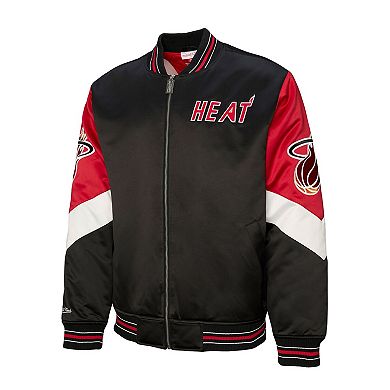 Men's Mitchell & Ness Black Miami Heat Throw It Back Heavyweight Full-Zip Satin Jacket