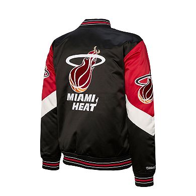 Men's Mitchell & Ness Black Miami Heat Throw It Back Heavyweight Full-Zip Satin Jacket