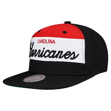 Men's Mitchell & Ness Black Carolina Hurricanes Retro Script Colorblock Snapback Hat