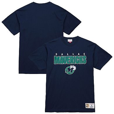 Men's Mitchell & Ness Navy Dallas Mavericks Hardwood Classics Throw It Back Premium T-Shirt